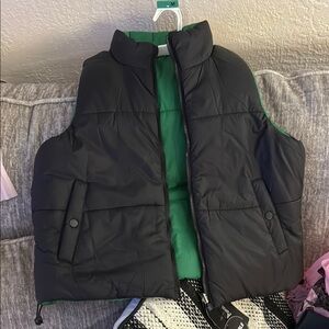 Reversible Black and Green Puffer Vest